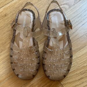 Mini Melissa Girls' Gold Glitter Jelly T-Strap Sandals